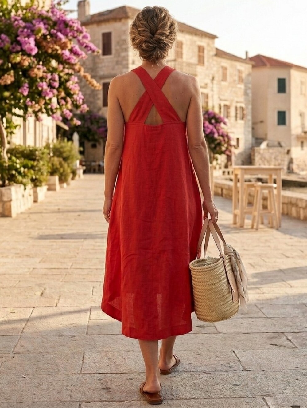 Banana Republic Red Linen Crossback Dress